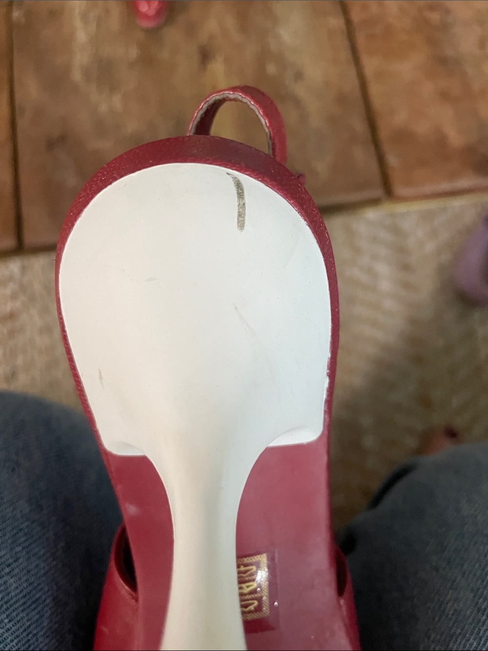 Aldo Red and White Pointed Slingback Pumps with Ring Detail - Picture 3 of 8